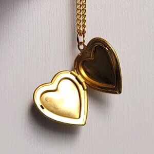 Antique Gold Plated Heart Photo Locket Necklace with Unique Design